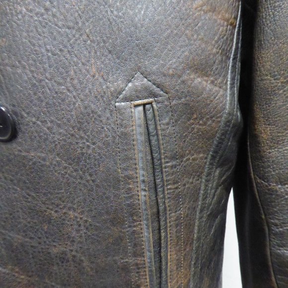 MICHAEL HOBAN NORTH BEACH BROWN LEATHER PEA COAT M - Picture 2 of 12